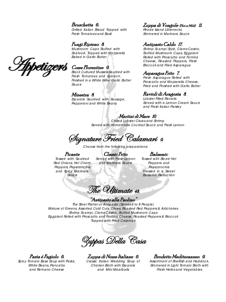 Authentic Italian Restaurant Menu | PDF | Tomato Sauce | Italian Cuisine