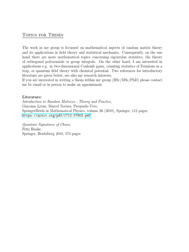 Thesis Topics in Random Matrix Theory | PDF