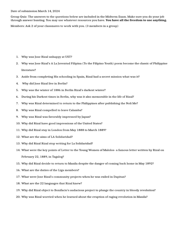 Group quiz online task pdf