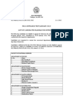 Univ of Goa PH.D Entrance Test Results 14022012