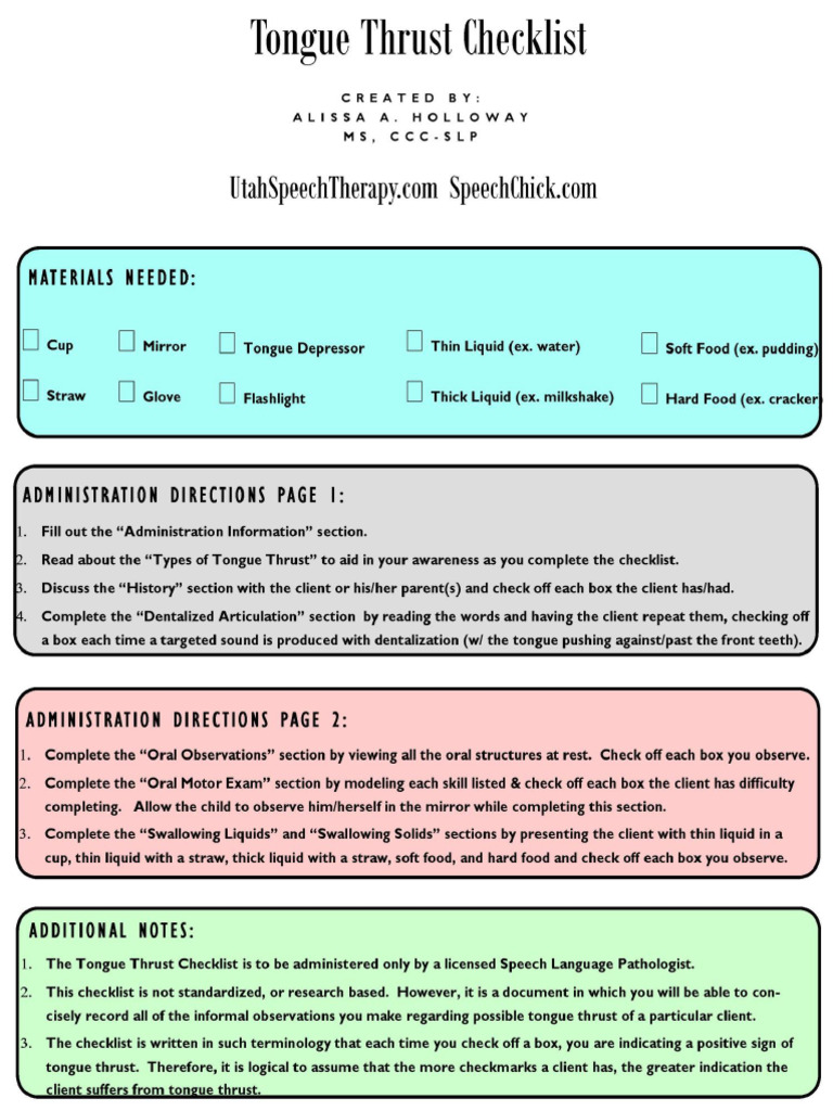Tongue Thrust Assessment | PDF