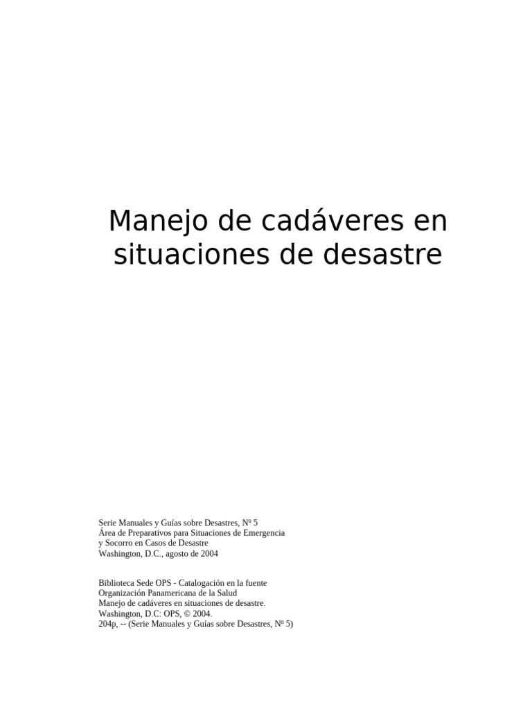Manejo de cadáveres en desastres | PDF | Organización Panamericana de ...
