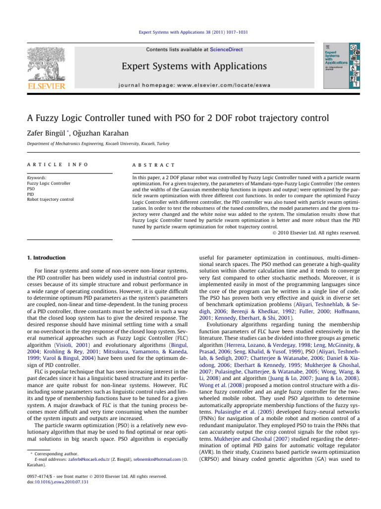 Fuzzy Logic Control for 2 DOF Robot | PDF | Control Theory | Fuzzy Logic