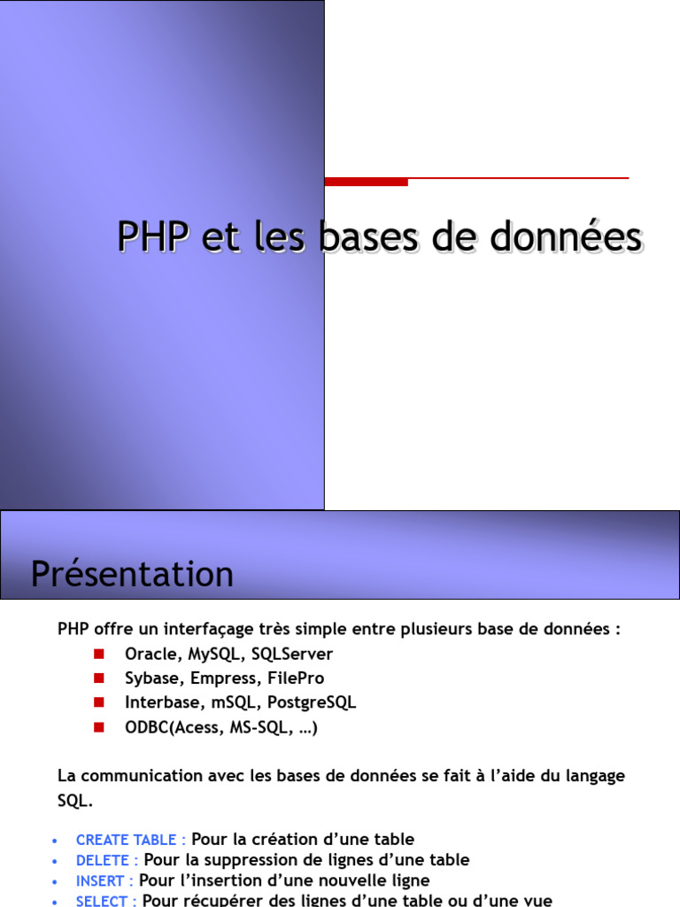 PHP et gestion des bases de données | PDF | MySQL | Microsoft SQL Server