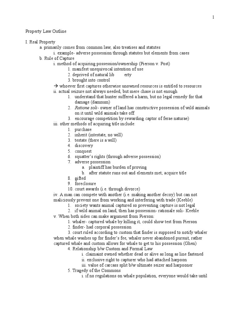Wolf - Property Law Outline | PDF | Fee Simple | Leasehold Estate
