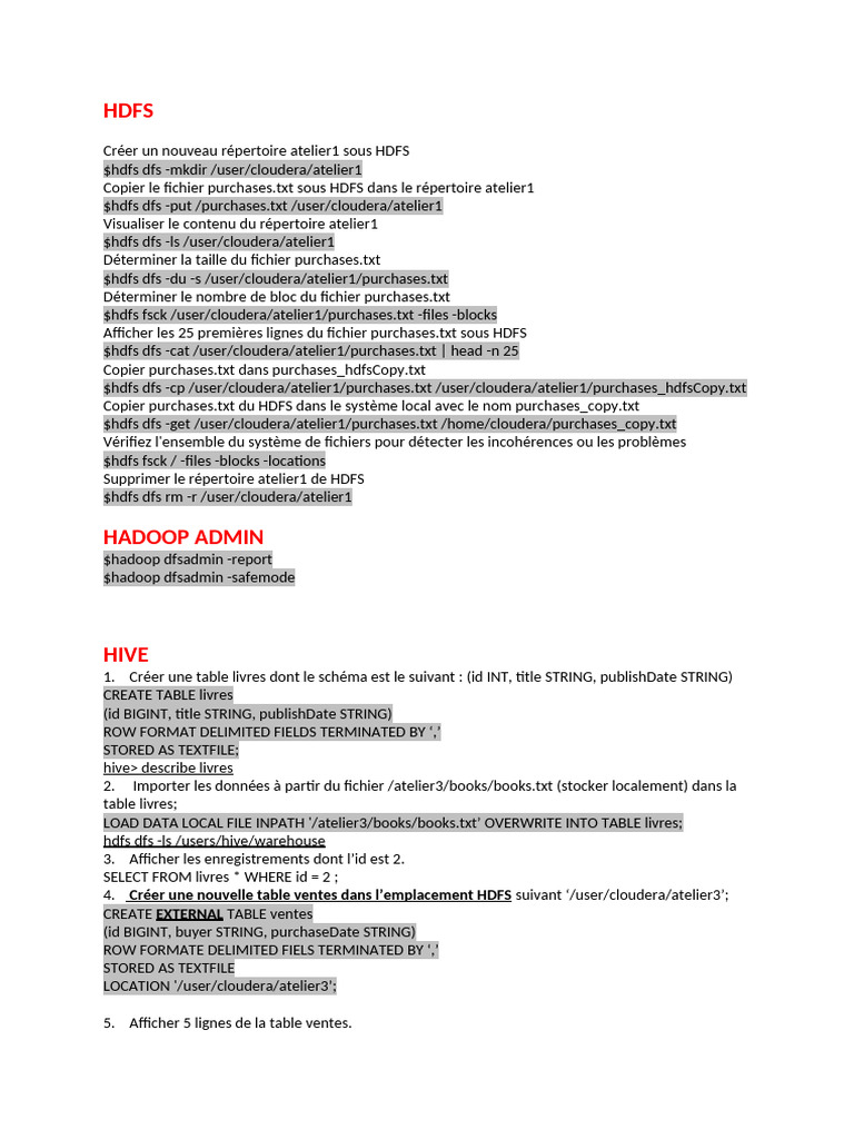 Gestion des fichiers HDFS et Hive | PDF | Fichier texte | Apache Hadoop