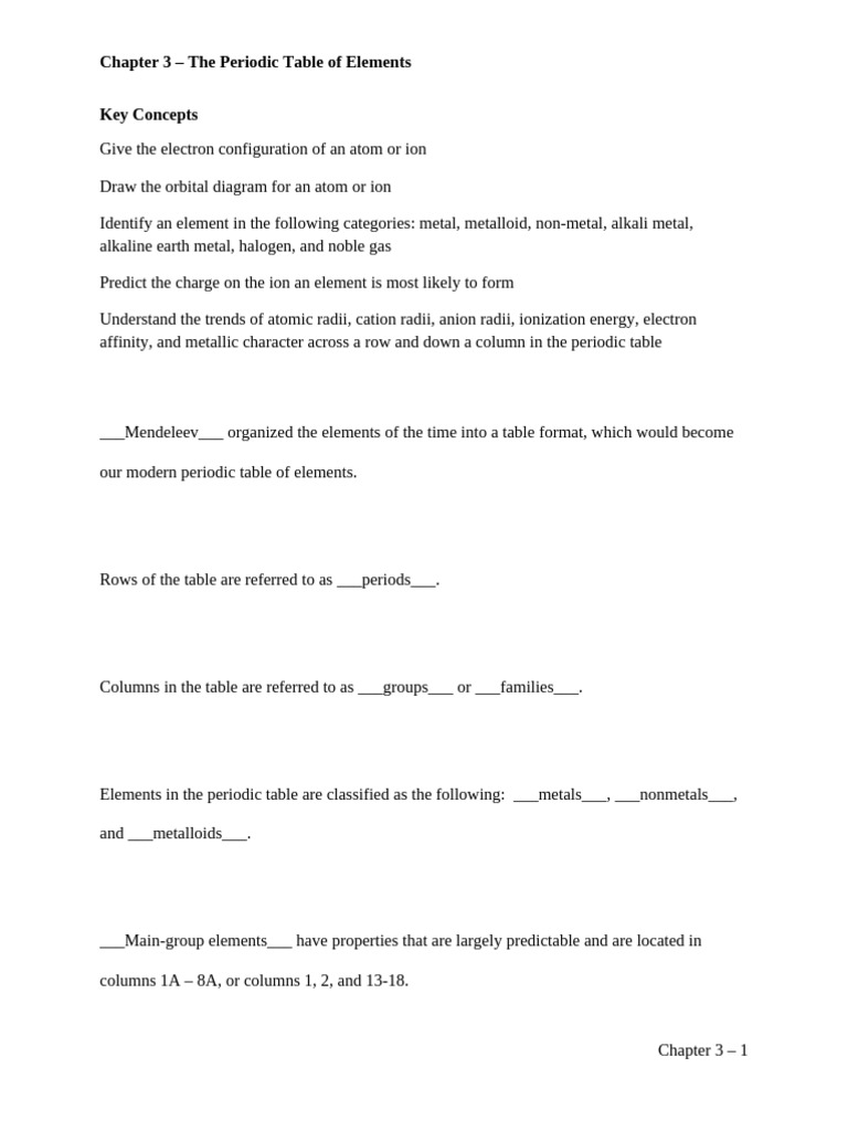 Chapter 3 Periodic Table | PDF | Ion | Periodic Table