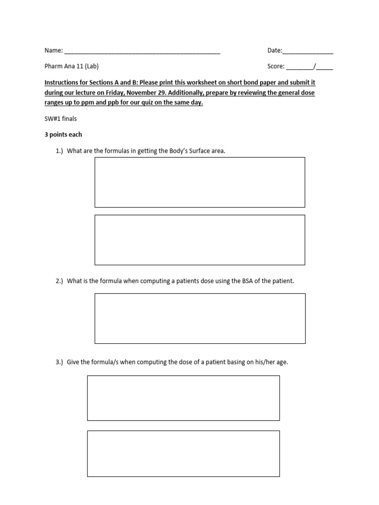 Pharmacy Lab Worksheet Instructions | PDF