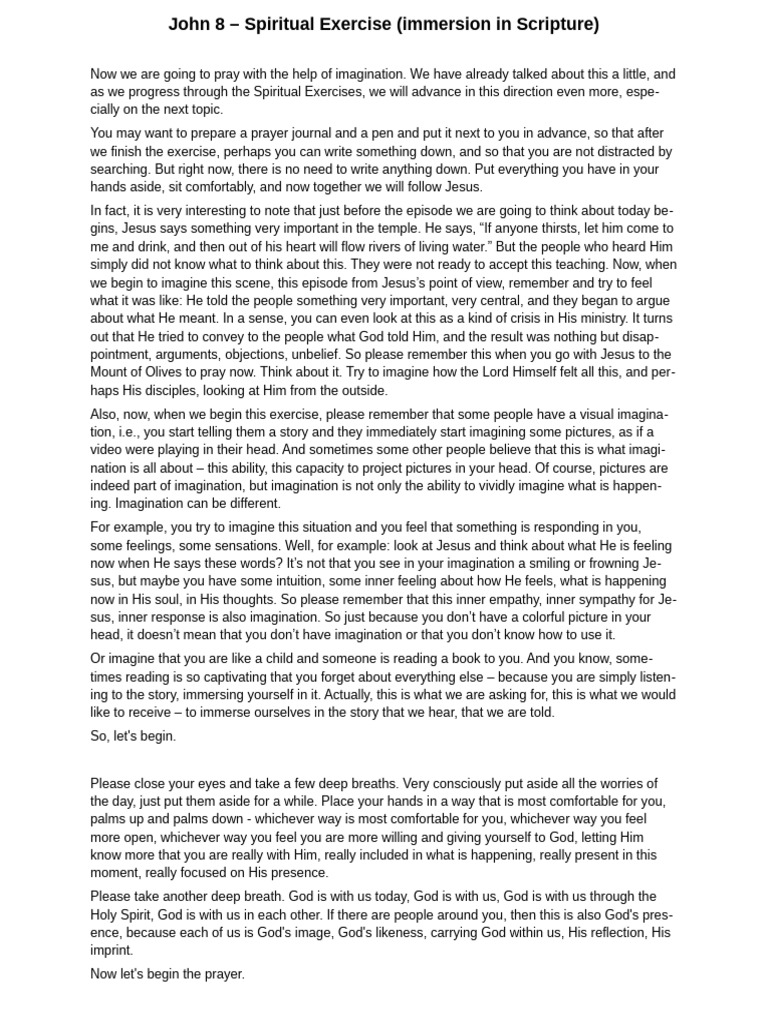 John 8 - Spiritual Exercise (Immersion in Scripture) | PDF | Jesus ...