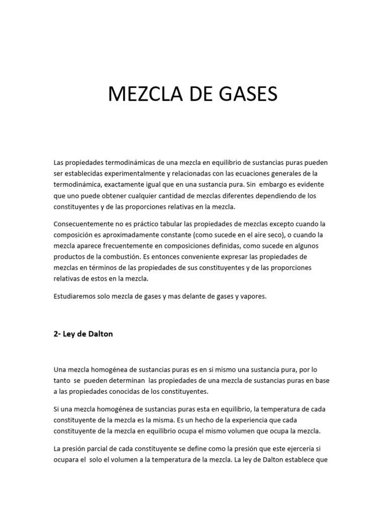 Propiedades de Mezclas de Gases | PDF | Gases | Mole (Unidad)