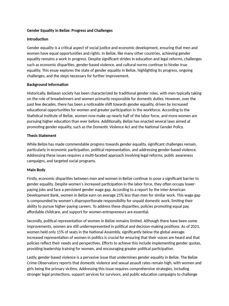 Gender Equality Progress in Belize | PDF | Gender Studies | Gender Equality