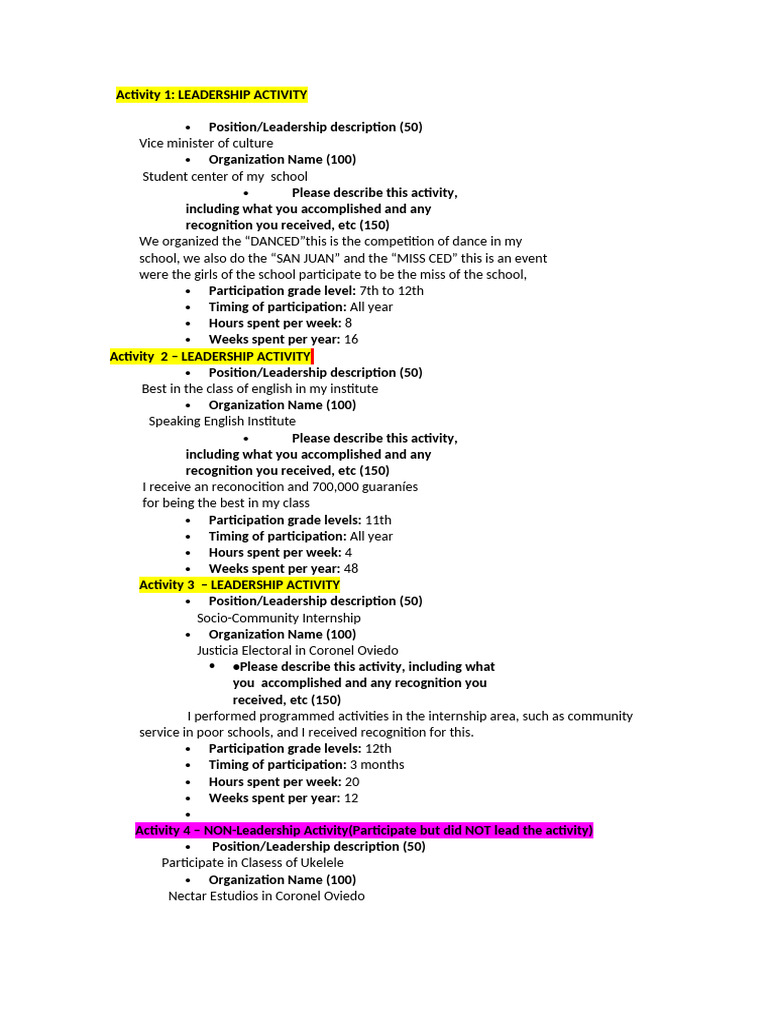 Leadership and Activities Overview | PDF