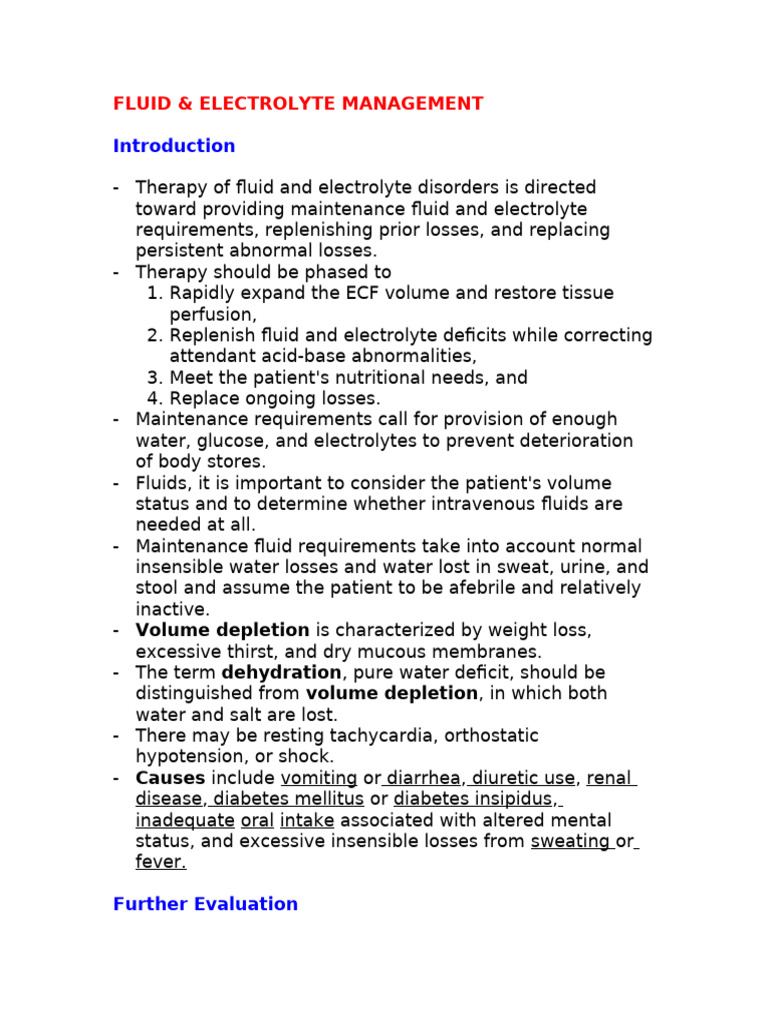 FLUID _ ELECTROLYTE MANAGEMENT | PDF | Dehydration | Electrolyte