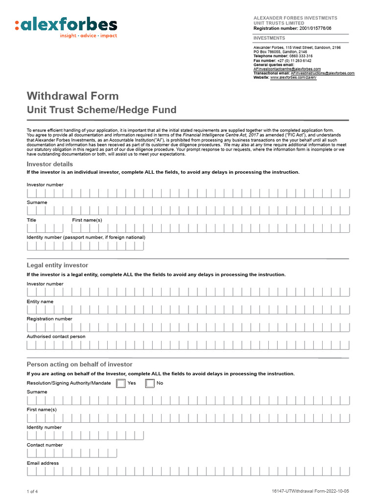 Nedbank Unit Trust Withdrawal Form | PDF | Hedge Fund | Investing