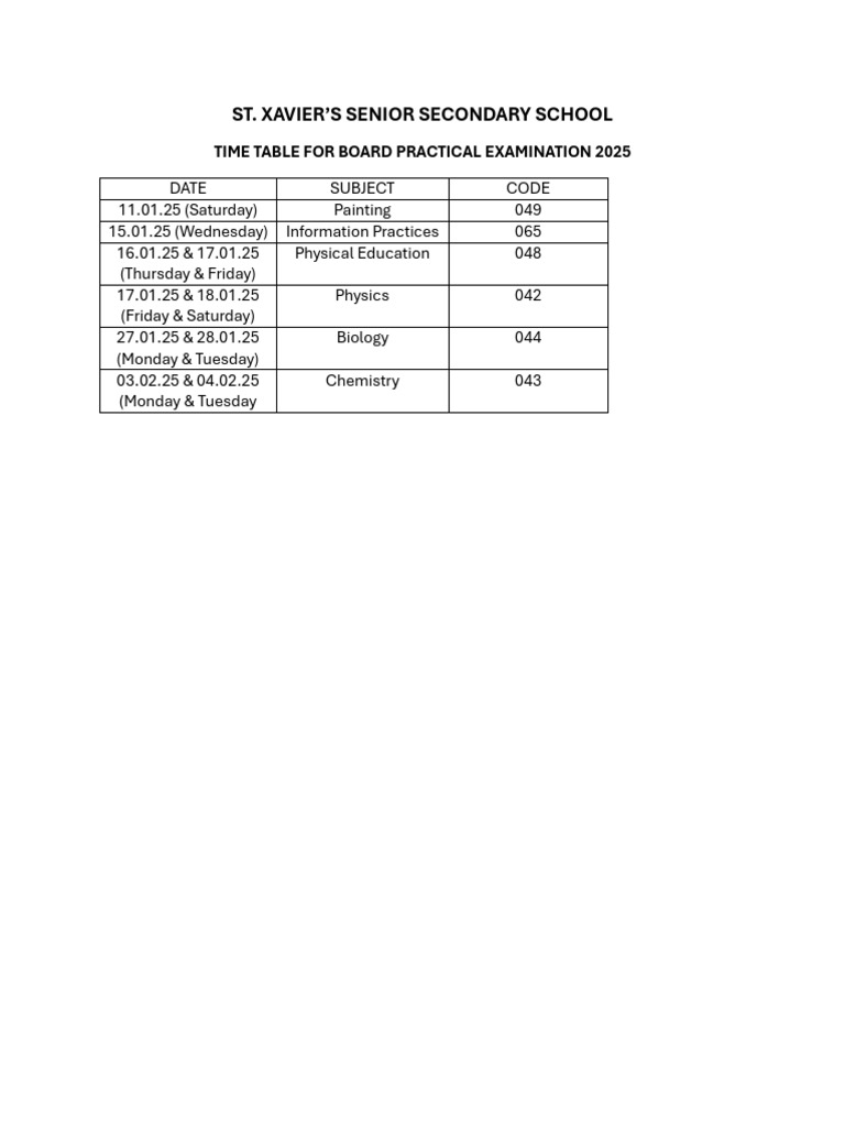 Practical Date Sheet 2025 PDF