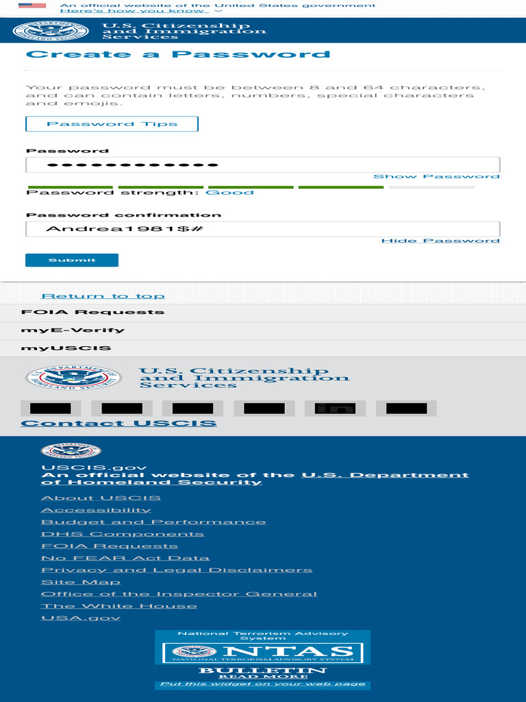 USCIS Account Password Creation Guide | PDF