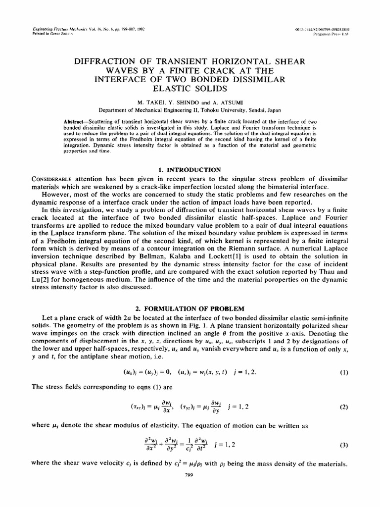 Diffraction of transient horizontal shear waves by a finite crack at ...