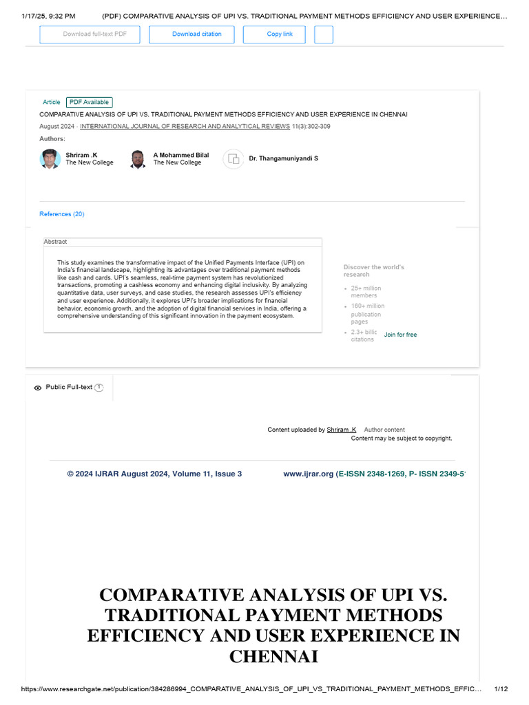 (PDF) Comparative Analysis of Upi vs. Traditional Payment Methods ...