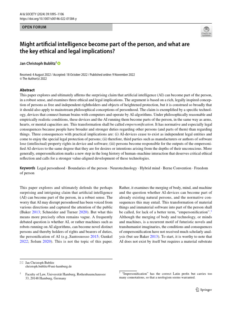 Might Artificial Intelligence Become Part of The Person | PDF | Mind ...