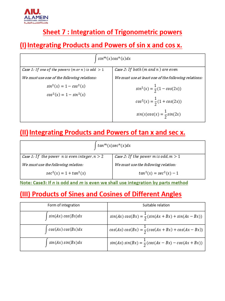Aiu Math 1 Sheet 7 2024 | PDF