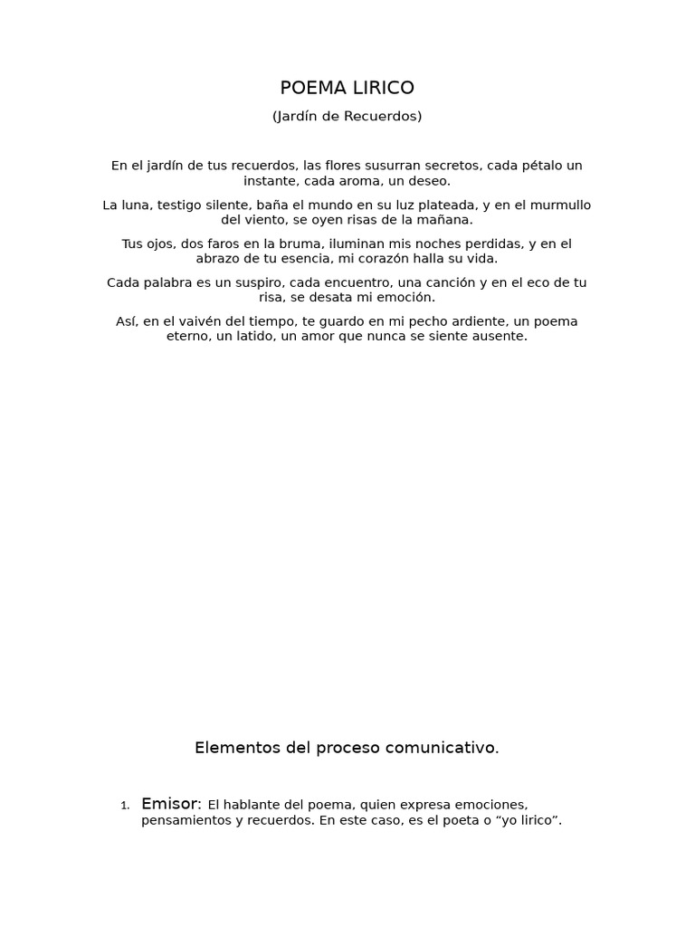 Poema Lírico: Jardín de Recuerdos | PDF | Las emociones | Poesía