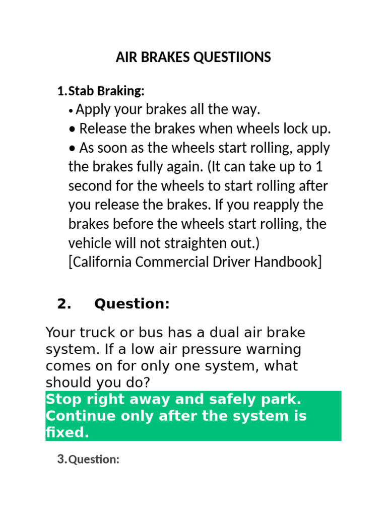 Air Brakes Questions | PDF | Brake | Truck