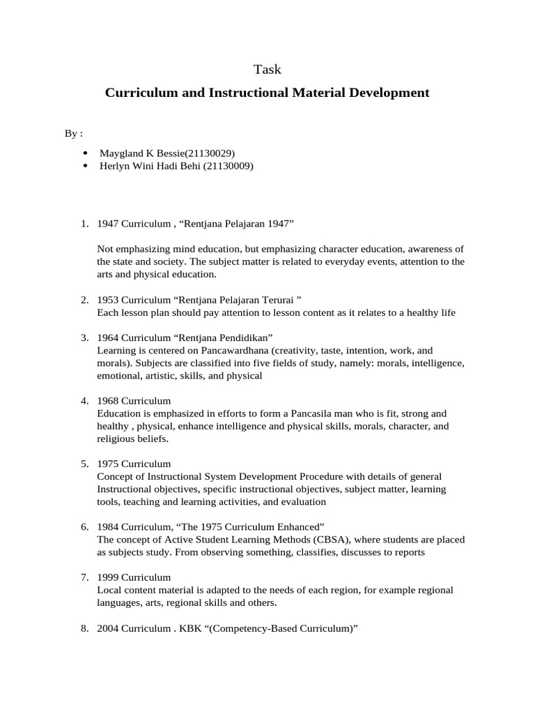 Evolution of Indonesian School Curricula | PDF