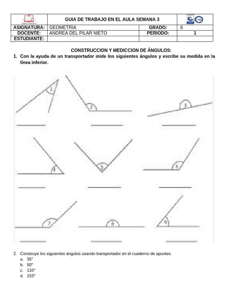 Medición y Construcción de Ángulos 6° | PDF