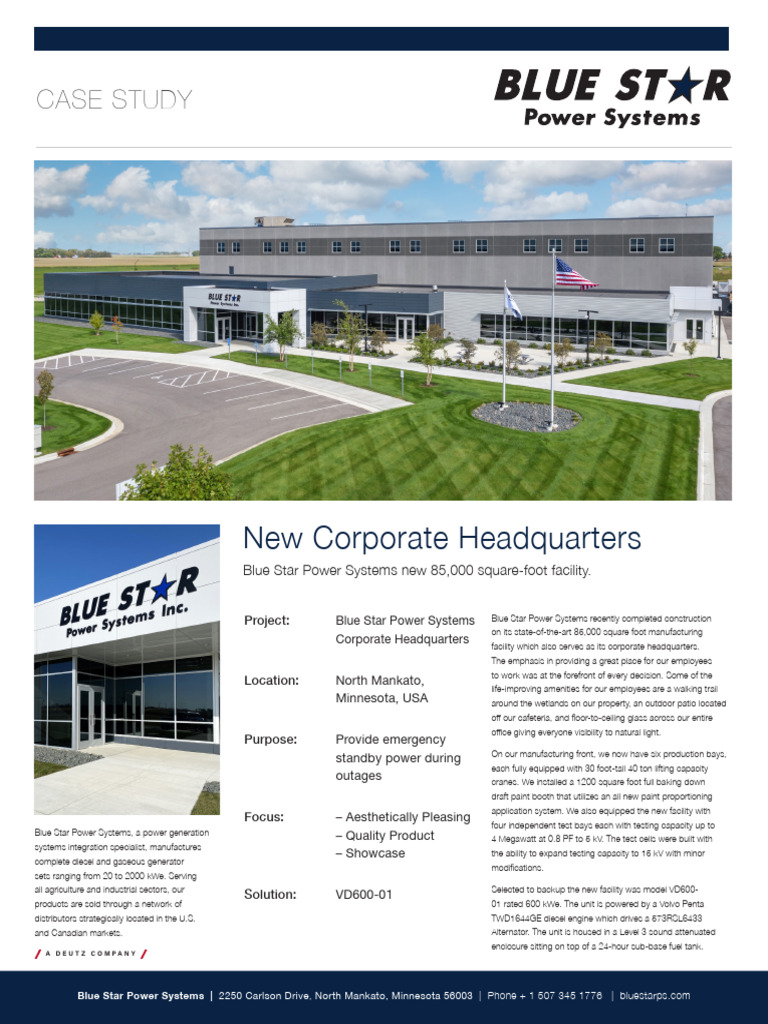 Blue Star Power Systems HQ Case Study | PDF | Electric Power
