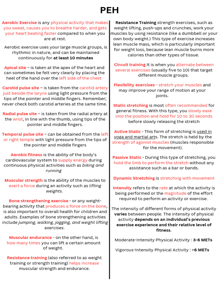 PEH Reviewer (1) | PDF | Strength Training | Physical Fitness