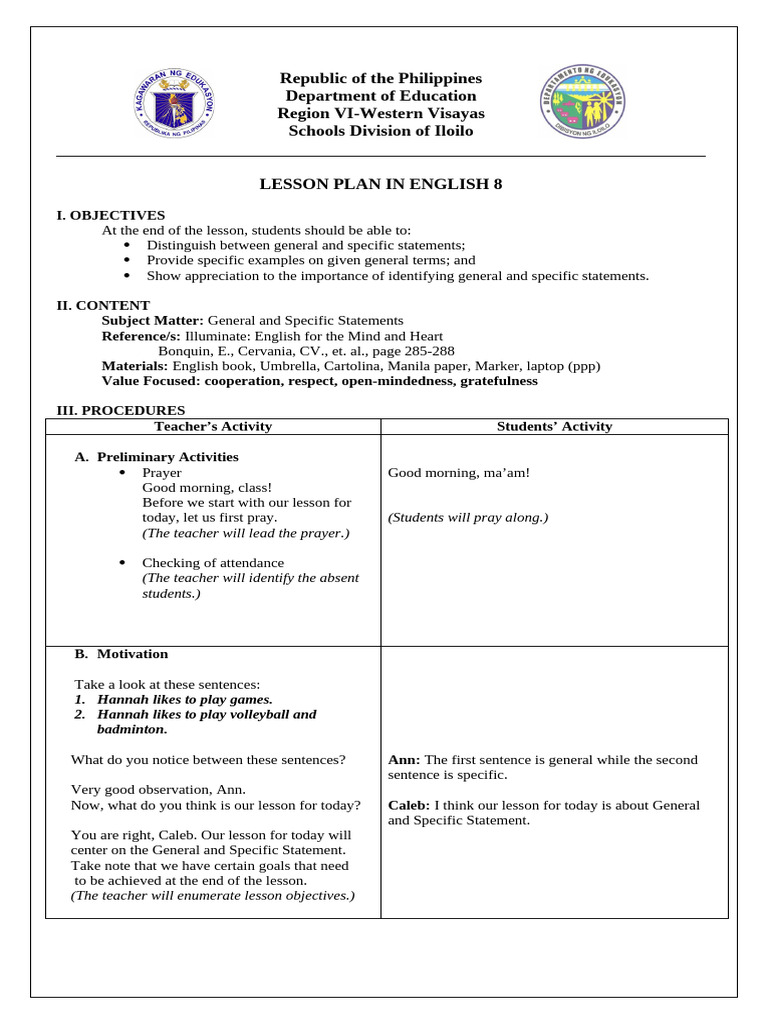 Lesson Plan For Demo Teaching (Ranking) | PDF | Lesson Plan | Cognition