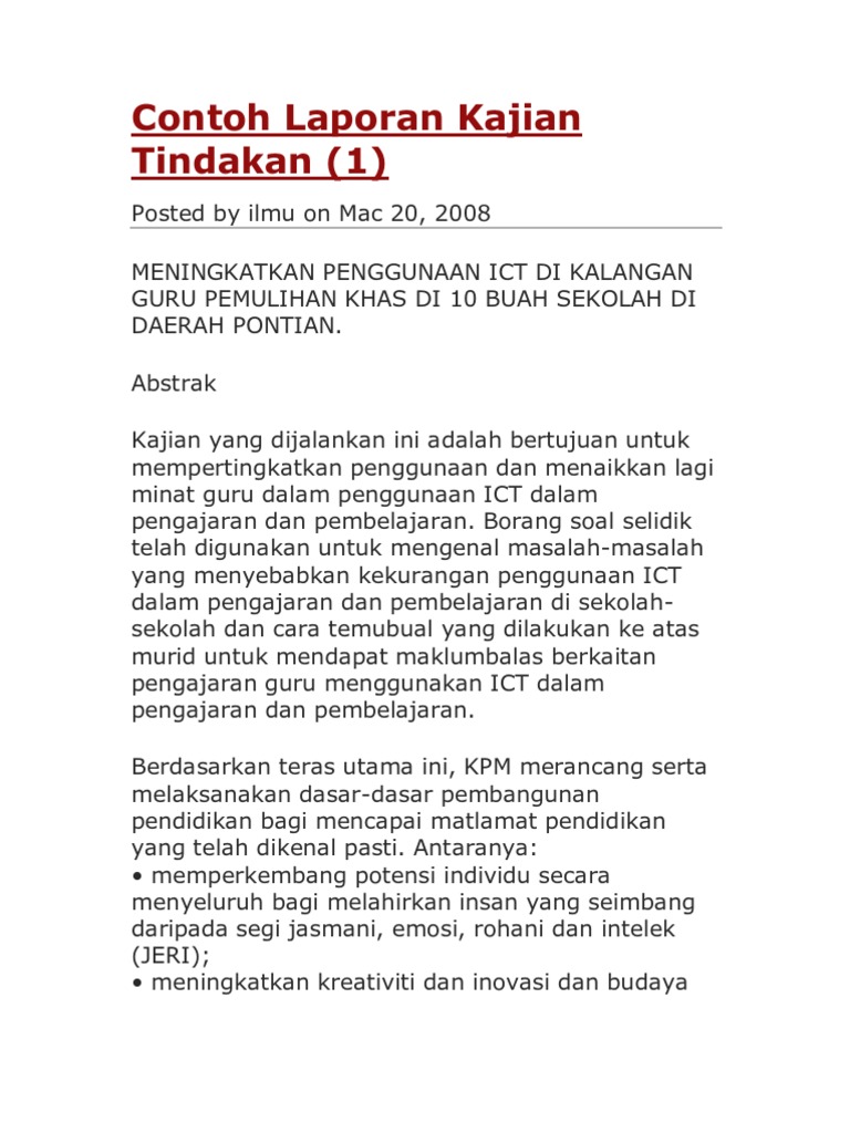 Contoh Laporan Kajian Tindakan