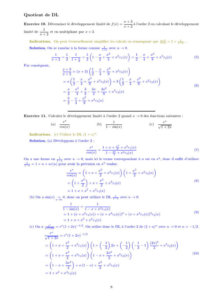 Développement limité de fonctions en x | PDF | Mathématiques ...