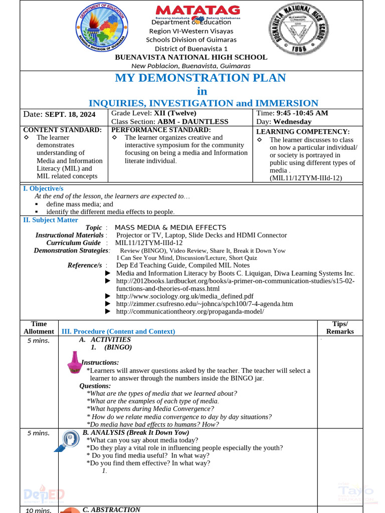 Demo Plan Pdf Learning Behavior Modification