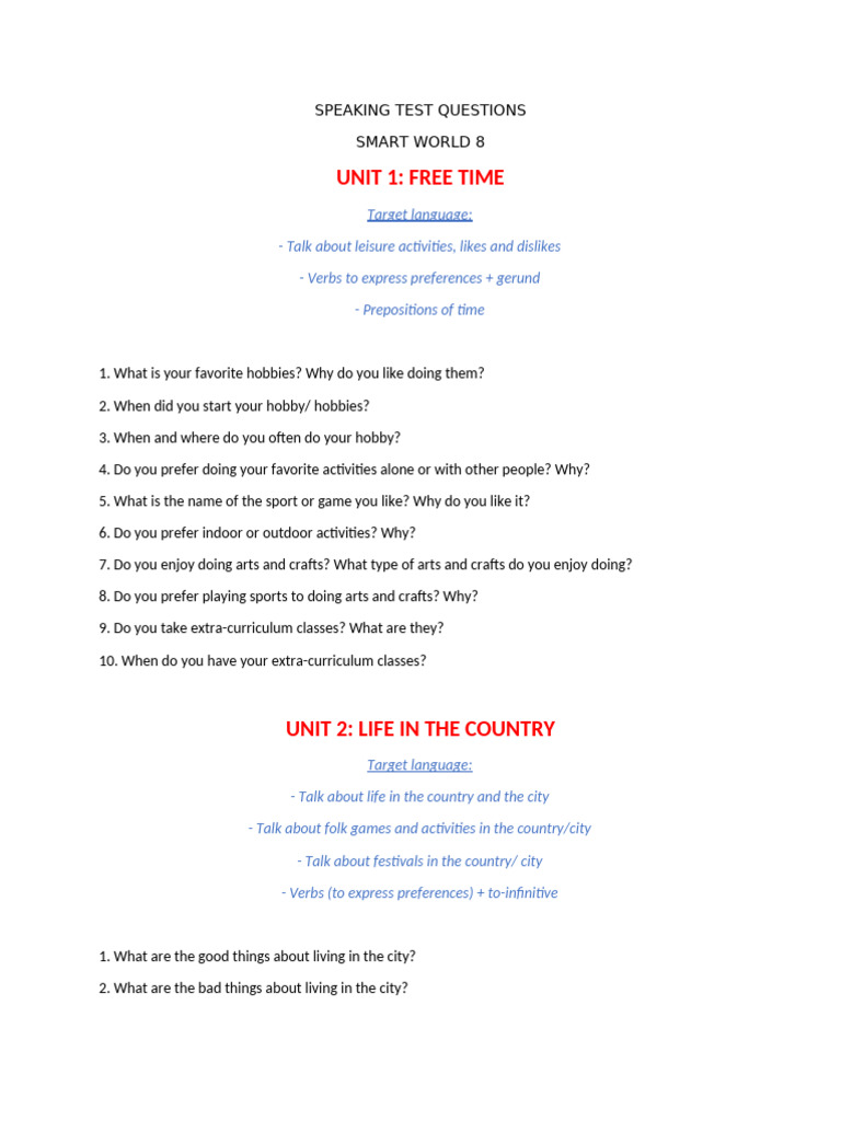 Speaking Test Questions for Smart World 8 | PDF | Extraterrestrial Life ...