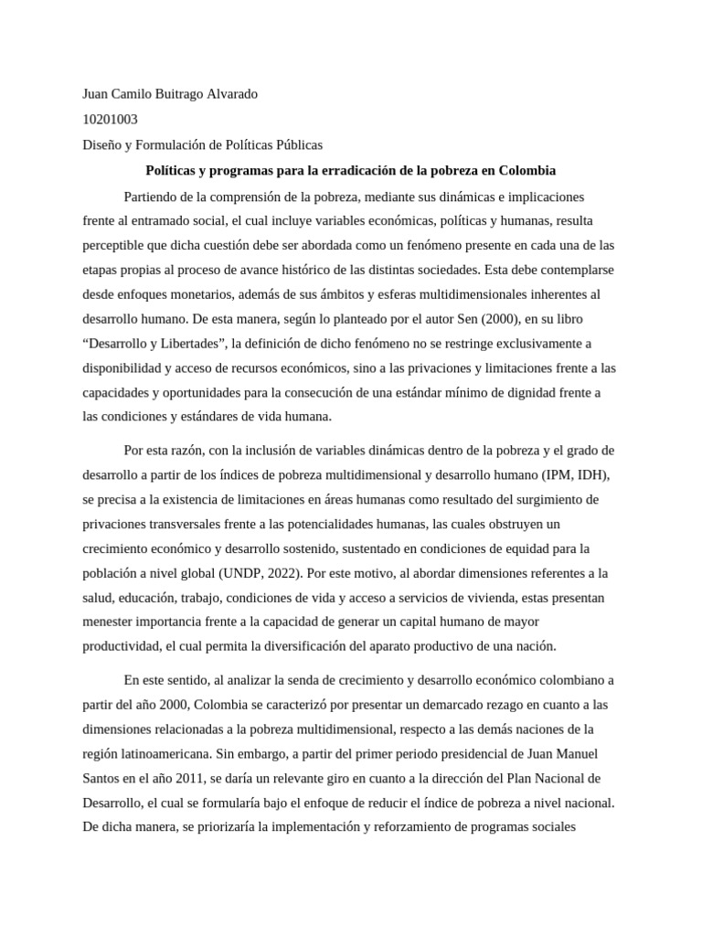 Erradicación de Pobreza en Colombia | PDF | Pobreza | Pobreza e indigencia