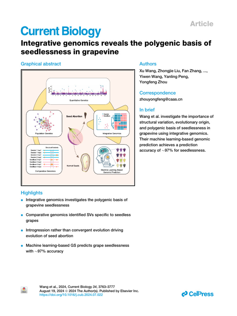 Polygenic Basis of Grapevine Seedlessness | PDF | Grape | Quantitative ...