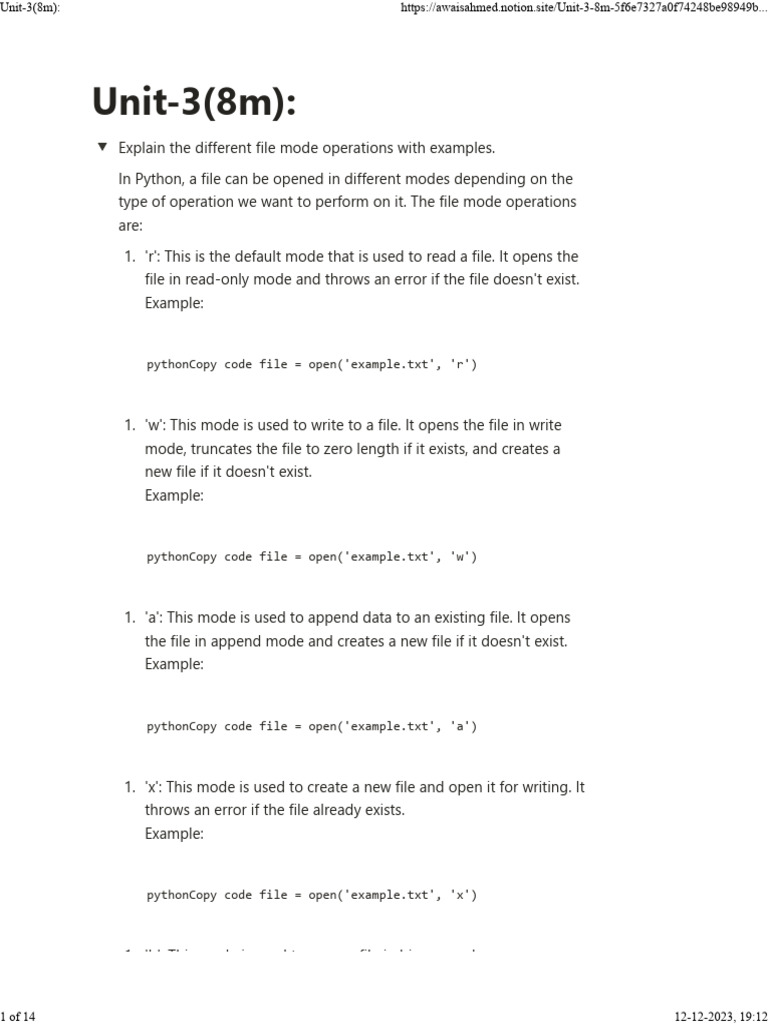 Unit-3 (8M) :: Pythoncopy Code File Open ('Example - TXT', 'R') | PDF ...