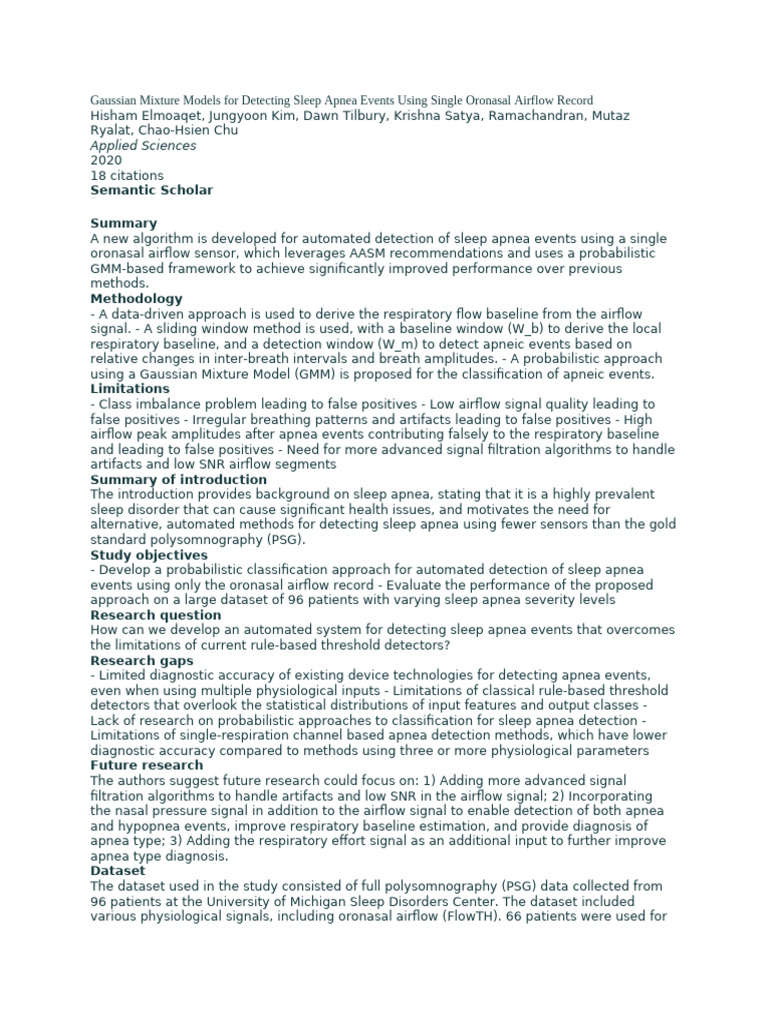 GMM-Based Sleep Apnea Detection Algorithm | PDF | Statistical ...