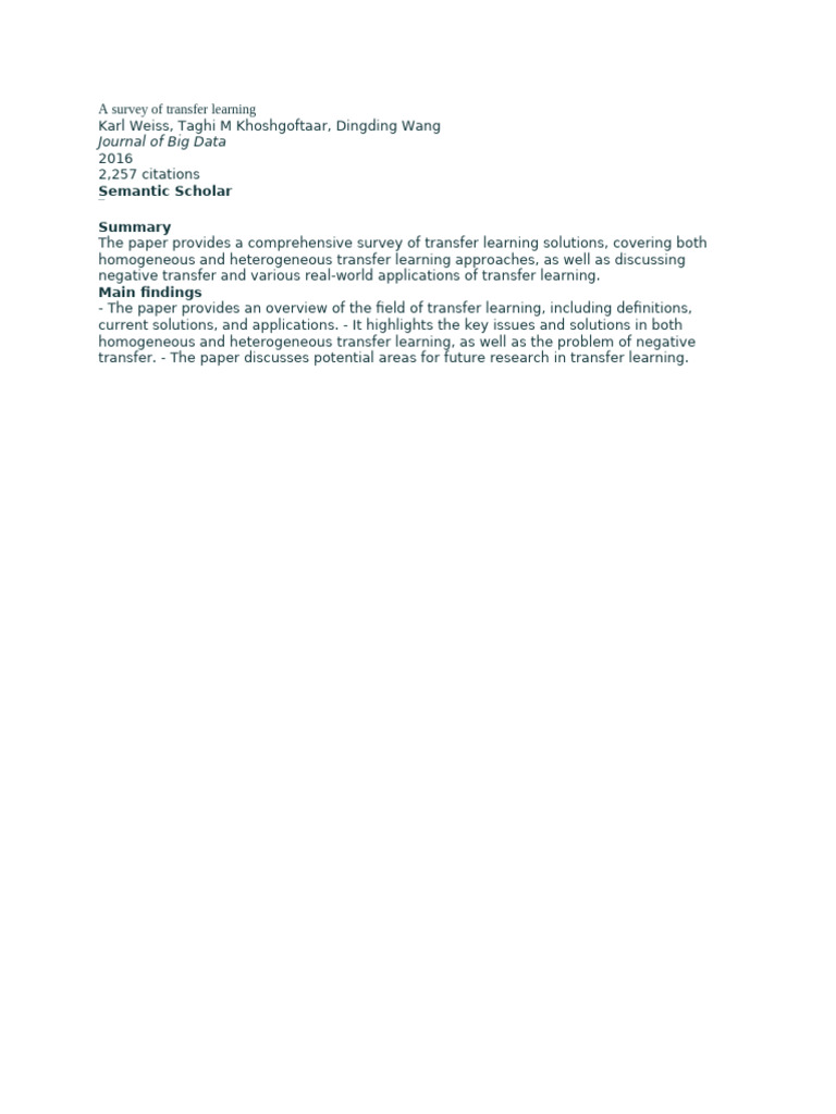 A Survey On Transfer Learning | PDF
