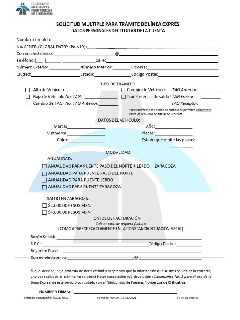 Formato Unico Espanol | PDF