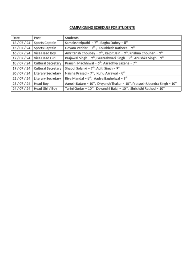 Campaigning Schedule For Students | PDF