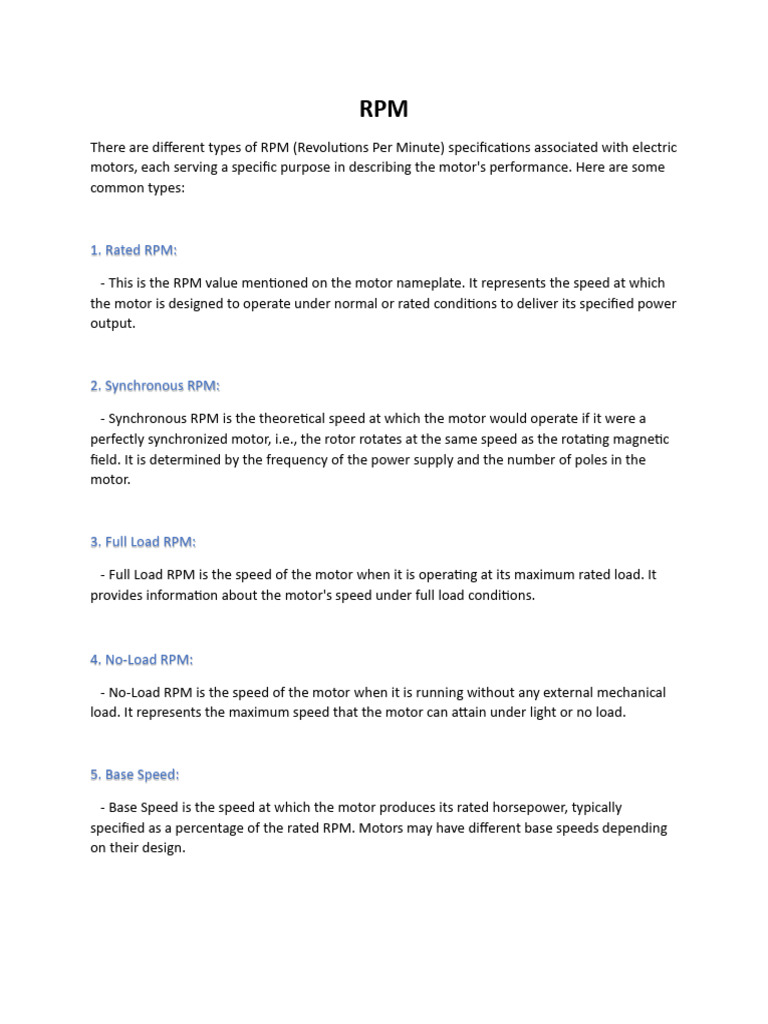 Understanding Electric Motor RPM Types | PDF | Electric Motor ...