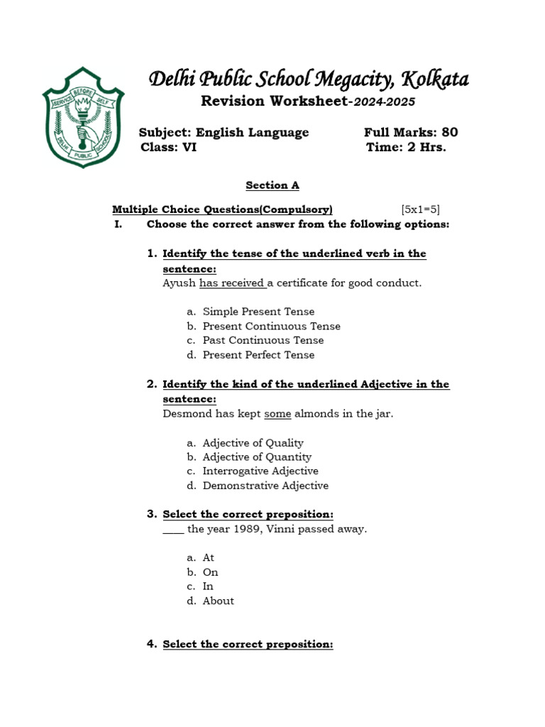 Class VI English Revision Worksheet | PDF | Linguistics | Grammar