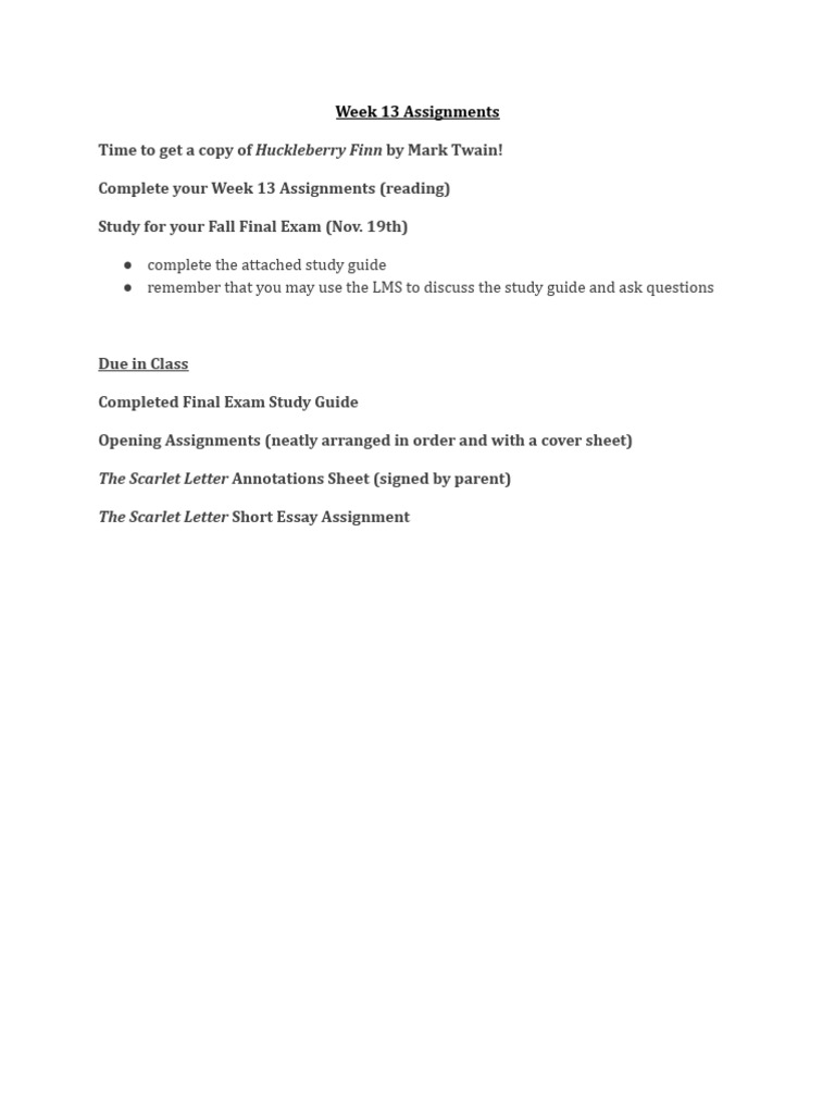 American+Lit +Week+13+Assignments | PDF