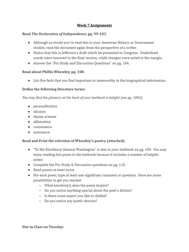 American+Lit+Week+7+Assignments | PDF