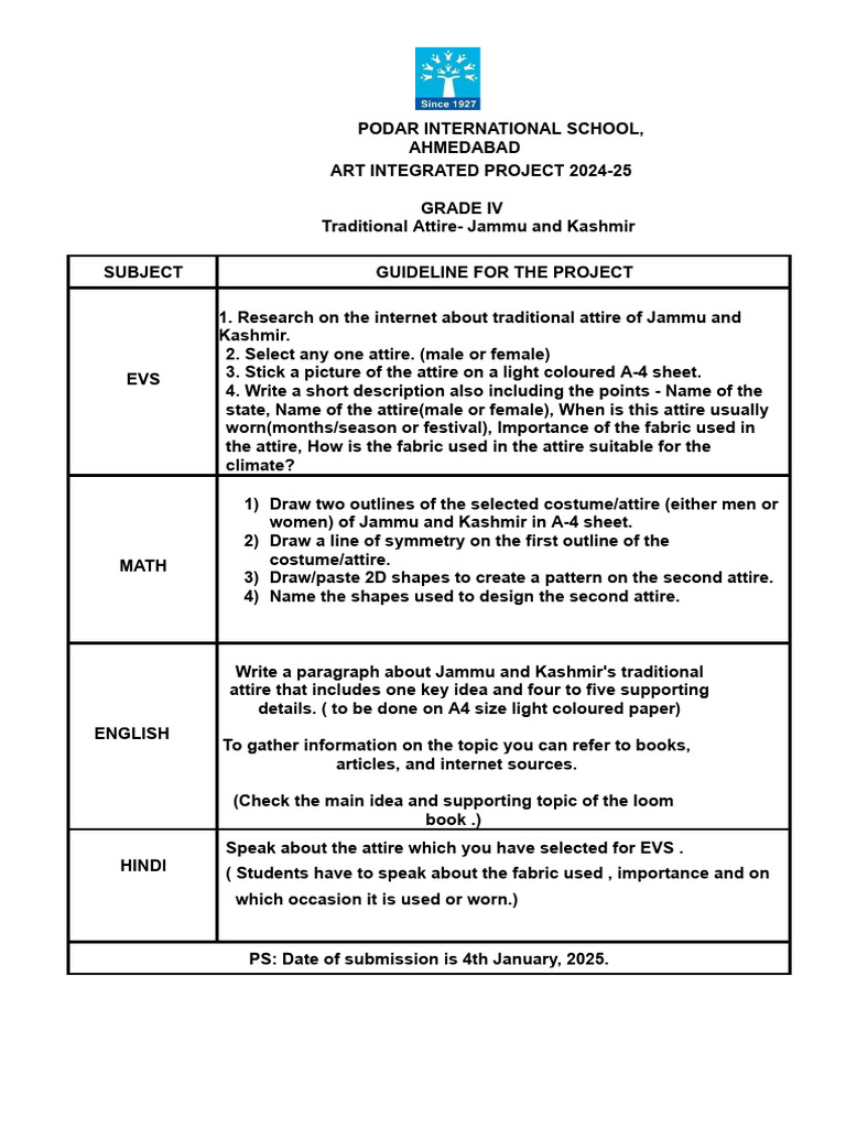 Grade 4 - Art Integrated Project - 24-25 | PDF