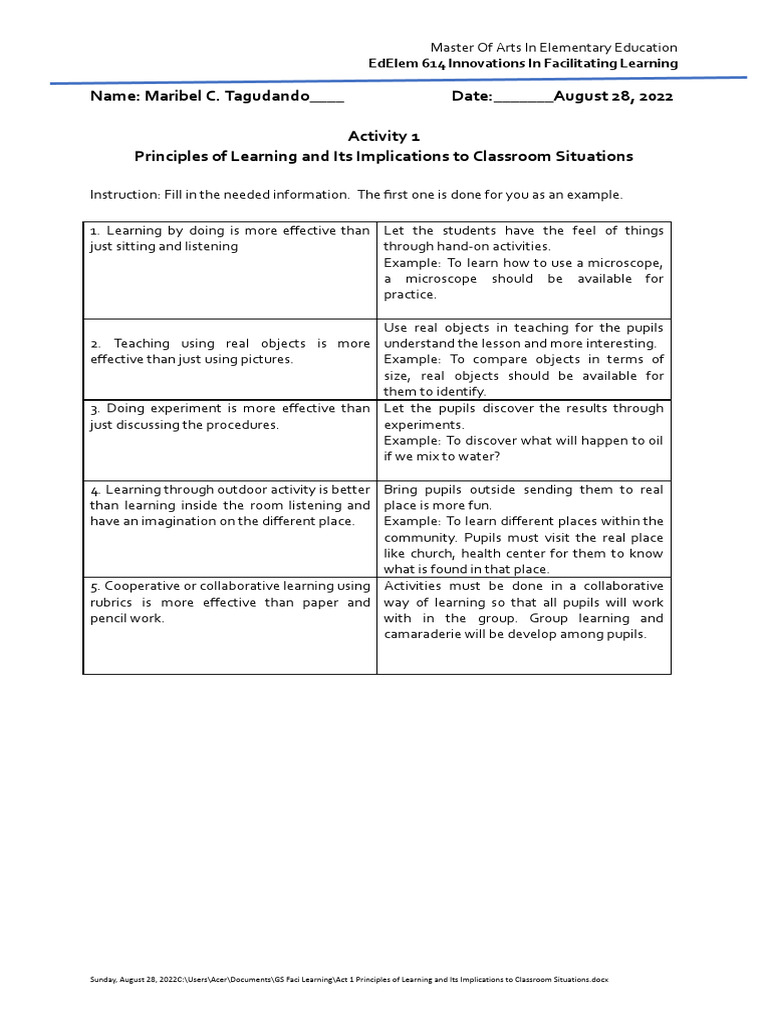 Principles of Learning in Education | PDF | Learning | Cognitive Science