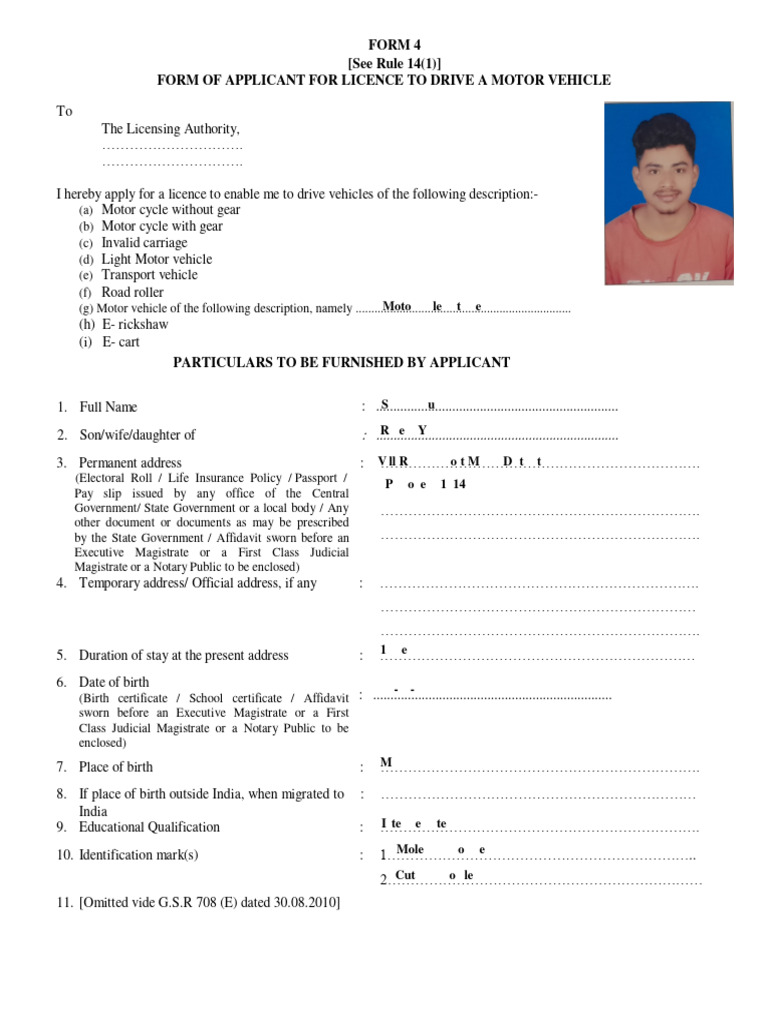 Form 4 Driving Licence Application | PDF | Transport | Vehicles