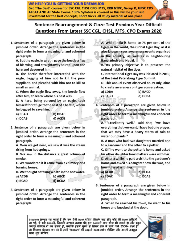 Sentence Rearrangement Practice for SSC Exams | PDF | Gill | Polymers